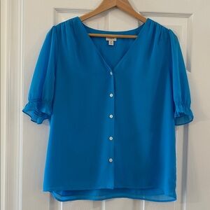 J. Crew Women's Bright Teal V-Neck Button Blouse